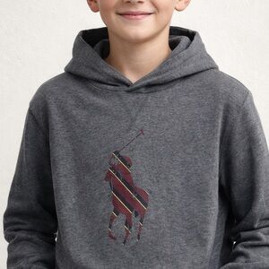 Polo by Ralph Lauren Gray Hoodie Top Plaid Logo